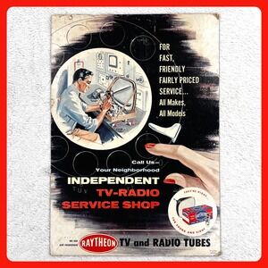 1950s‎ RAYTHEON Vintage Advertising Sign 20" Cardboard Easel TV Radio Service